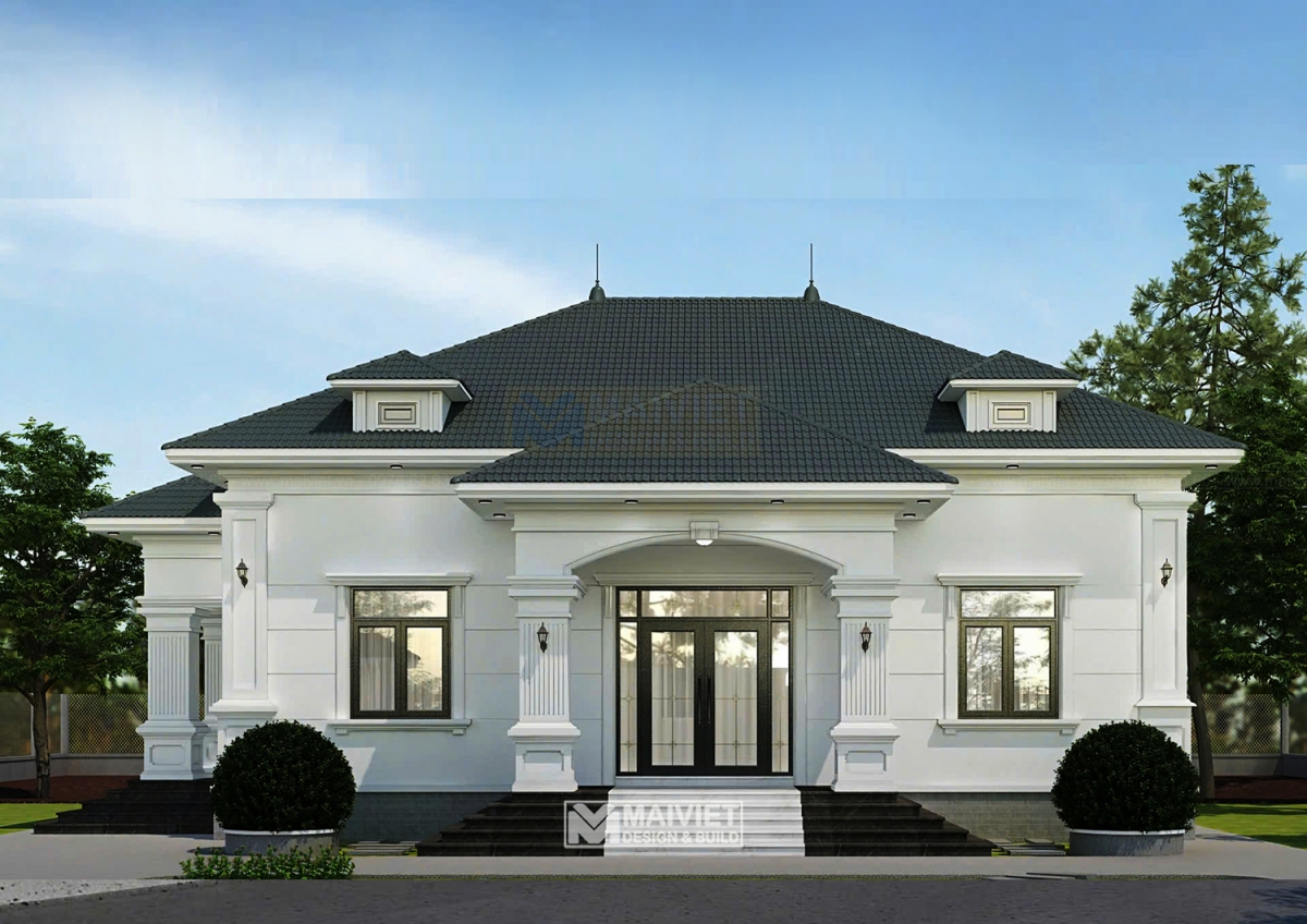 Mẫu biệt thự vườn  mái nhật 1 tầng 4 phòng ngủ: Đẳng cấp tân cổ điển giữa không gian xanh