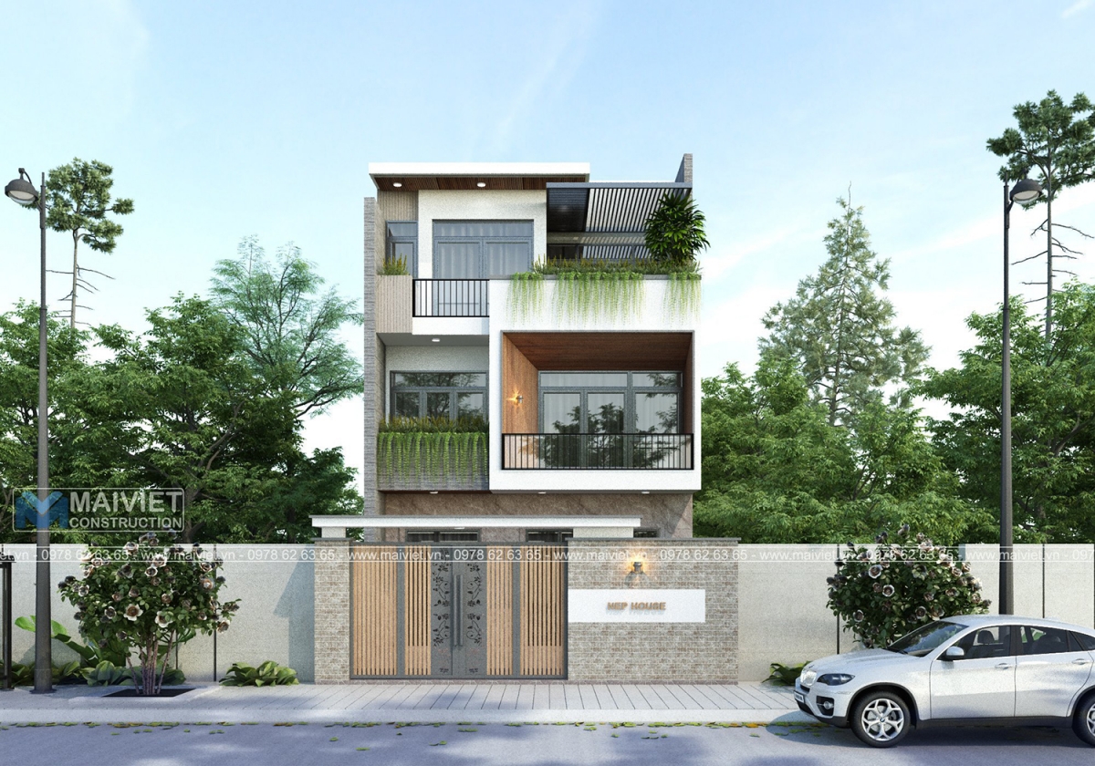 Mẫu thiết kế biệt thự 3 tầng 8m x18m trong khuôn viên đất 8x30m