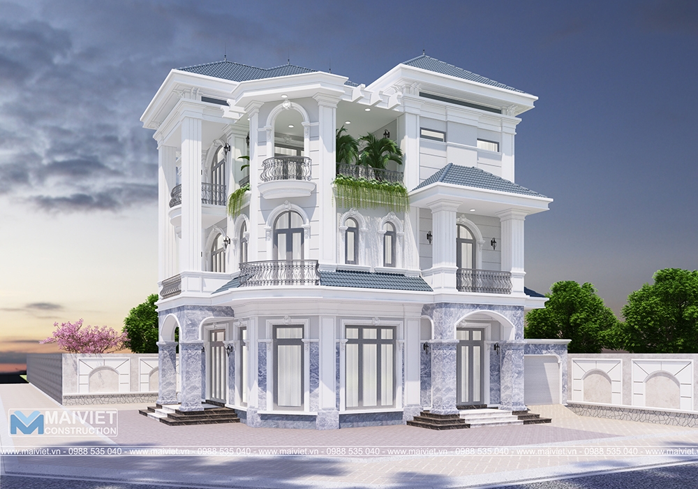 Mẫu thiết kế biệt thự bán cổ điển 2 mặt tiền
