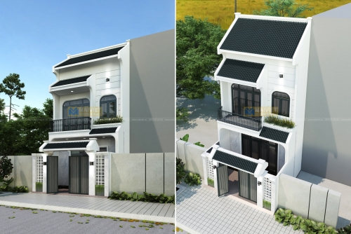 Mẫu nhà phố 2 tầng 4 phòng ngủ phong cách kiến trúc indochine