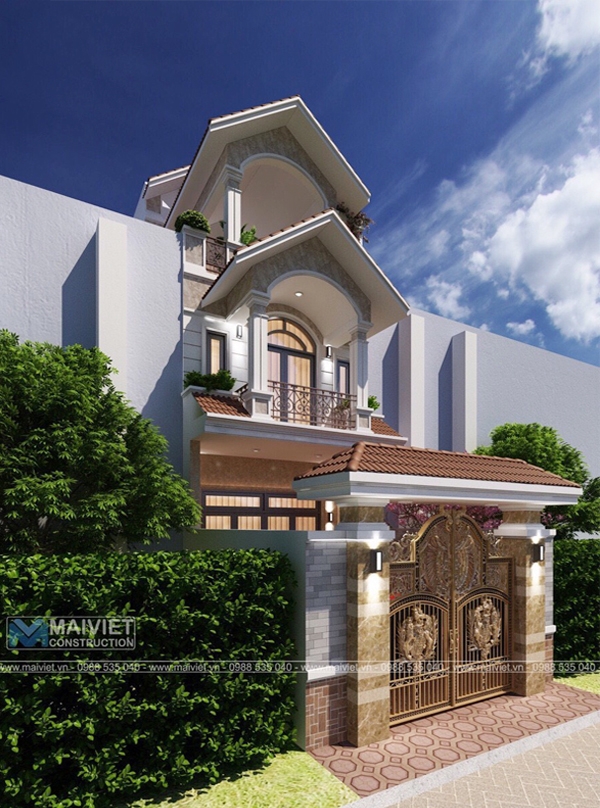 Mẫu thiết kế nhà phố mái thái mặt tiền 5m