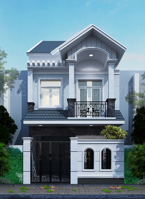 Mẫu thiết kế nhà phố 2 tầng mái thái mặt tiền 6m