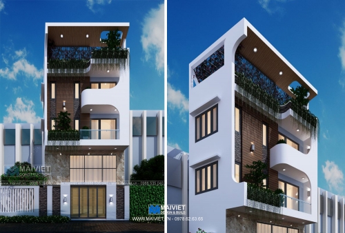 Mẫu thiết kế nhà phố trên khu đất xéo.