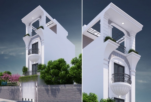 Thiết kế nhà phố mặt tiền 4m phong cách tân cổ điển