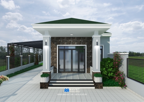 Thiết kế thi công nhà vườn một tầng mái Nhật tại Châu Thành An Giang