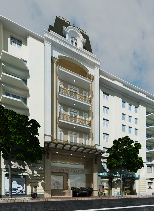 mẫu thiết kế khách sạn 6 tầng mặt tiền 9m